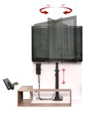 Thumbnail of An piece of furniture with panels removed demonstrating how a TV lift is positioned in a cabinet with motion arrows