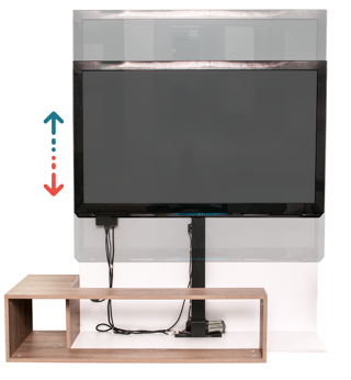 An piece of furniture with panels removed demonstrating how a TV lift is positioned in a cabinet